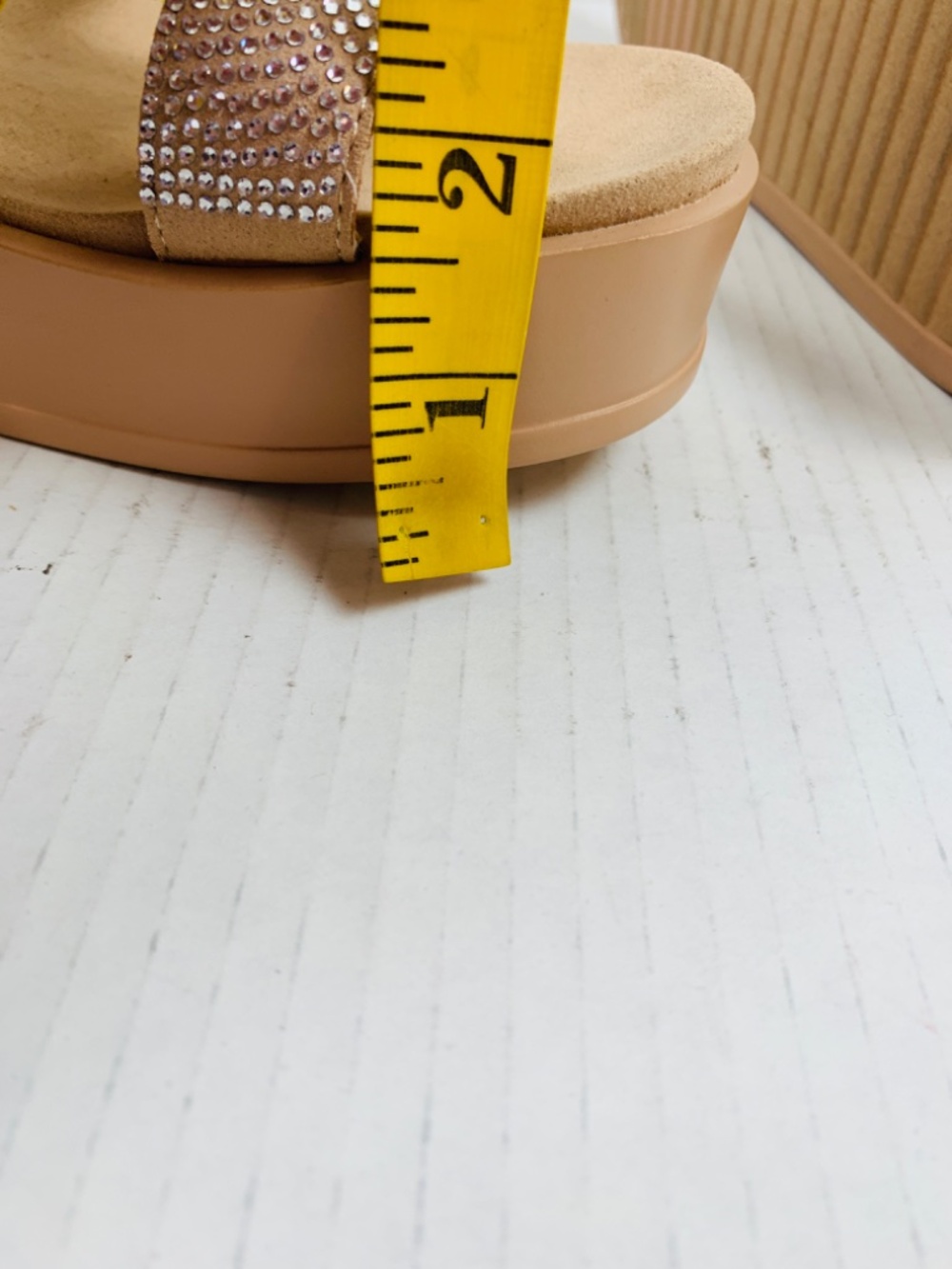 Anne Klein Virginia Rhinestone Platform Wedge Sandals Tan Beige 11M AKVIRGINIA - Picture 14 of 15